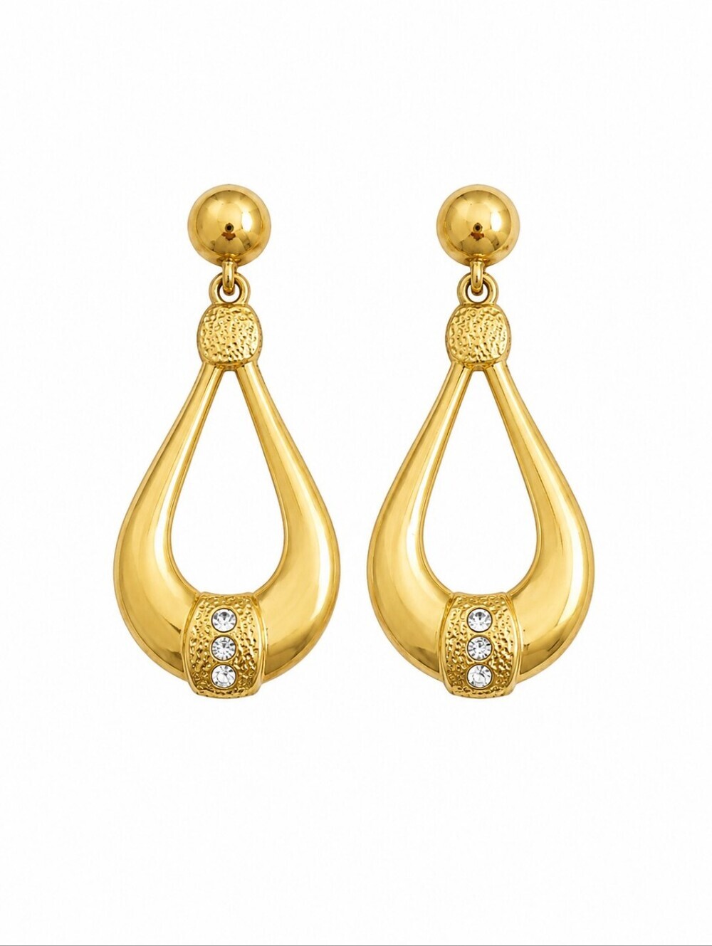 VTG Rhinestone Teardrop Creole Door Knocker Buckle Castlecore Post Earrings